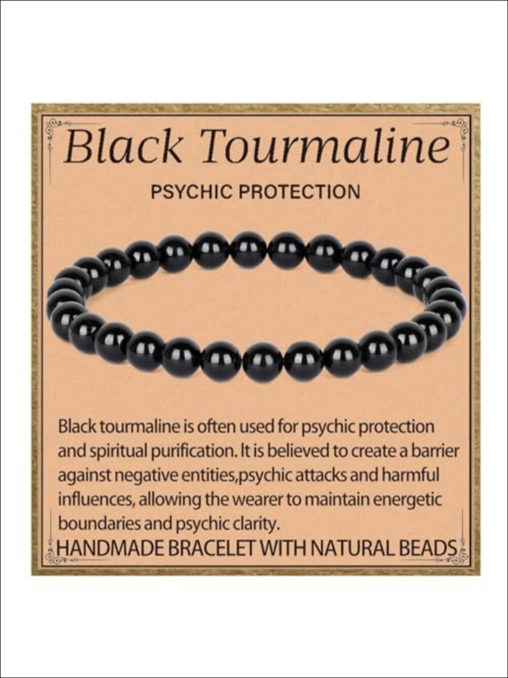 Handmade Black Tourmaline Healing Stretch Bracelet 6mm Beads 7.5 Inch